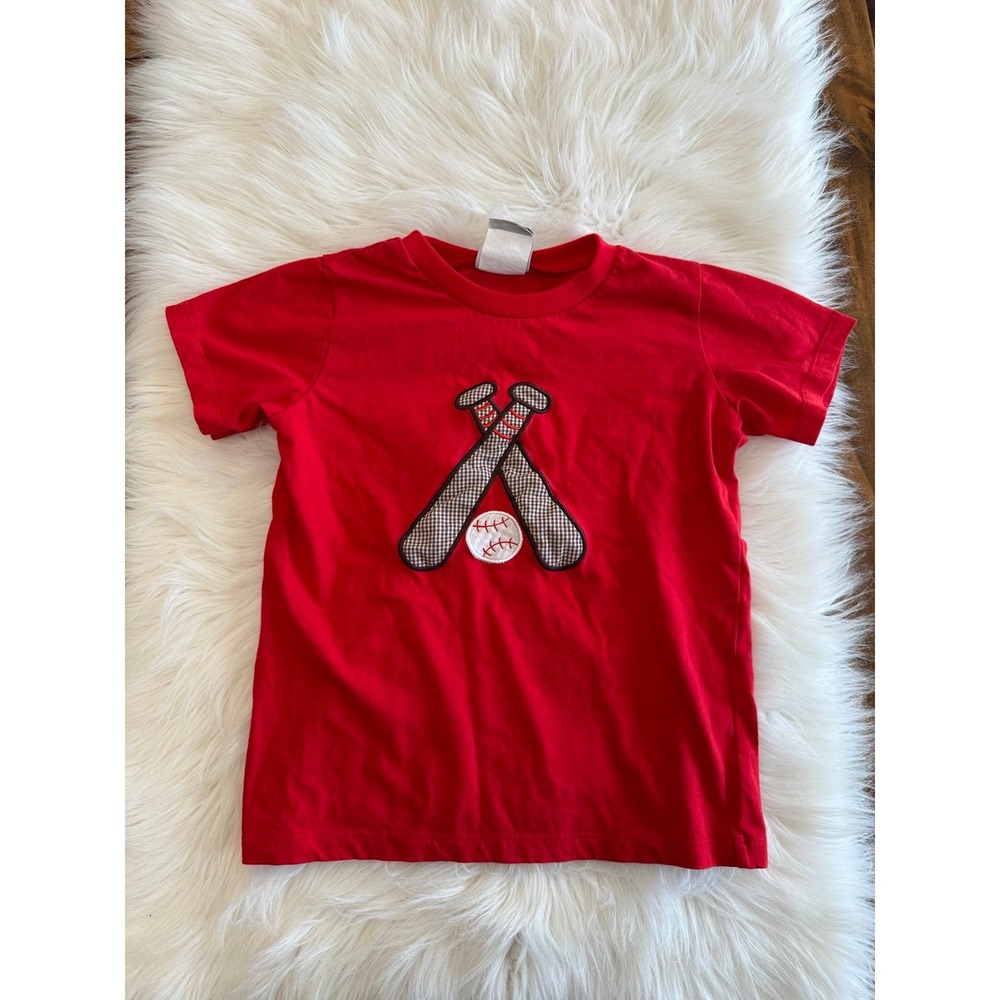 Castles and Crowns baseball‎ applique red tee size 6